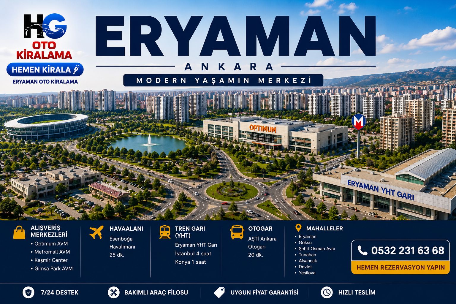 Eryaman araç kiralama: teslim noktaları ve rezervasyon akışı